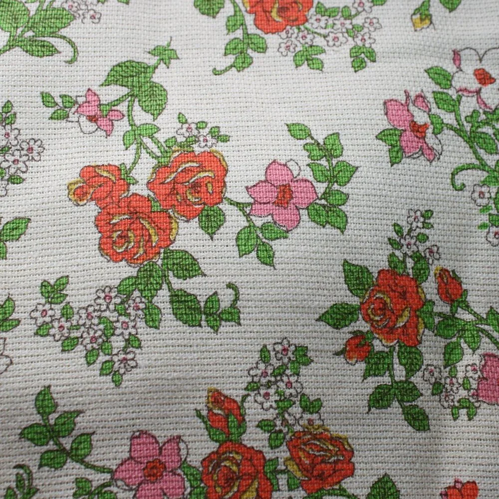 FABRIC #1352 - Home Decor - Vintage Cream Orange Floral - 2 pieces 45 x 82